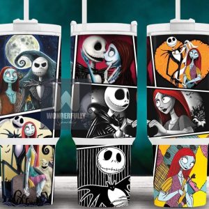 Jack And Sally The Nightmare Before Christmas Cartoon Custom Stanley Quencher 40Oz Stainless Steel Tumbler With Handle