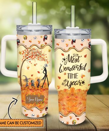 Jack And Sally The Nightmare Before Christmas Cartoon Custom Stanley Quencher 40Oz Stainless Steel Tumbler With Handle