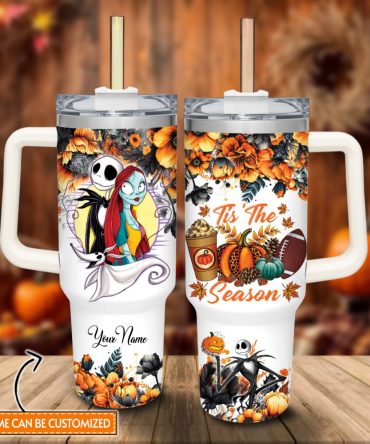 Jack And Sally The Nightmare Before Christmas Cartoon Custom Stanley Quencher 40Oz Stainless Steel Tumbler With Handle