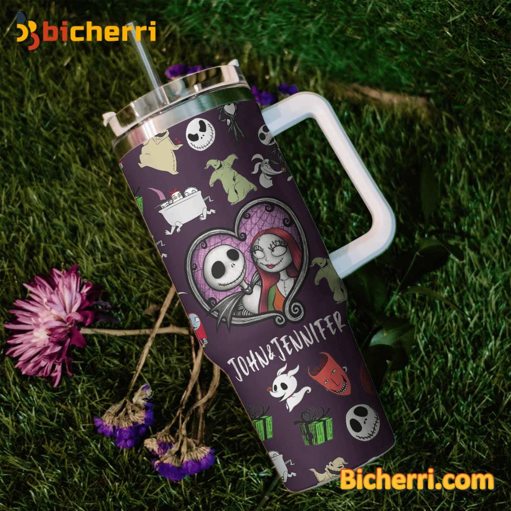 Jack And Sally The Nightmare Before Christmas Cartoon Custom Stanley Quencher 40Oz Stainless Steel Tumbler With Handle - Image 3