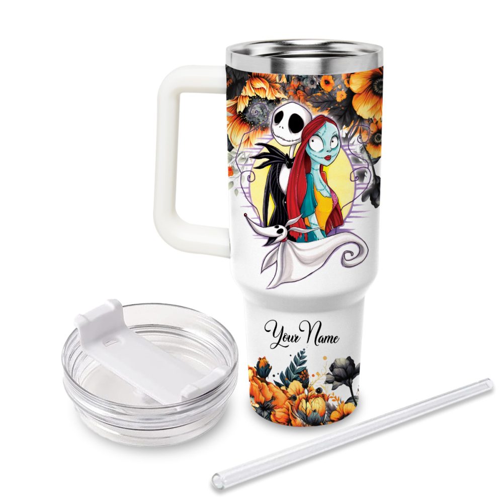 Jack And Sally The Nightmare Before Christmas Cartoon Custom Stanley Quencher 40Oz Stainless Steel Tumbler With Handle - Image 3