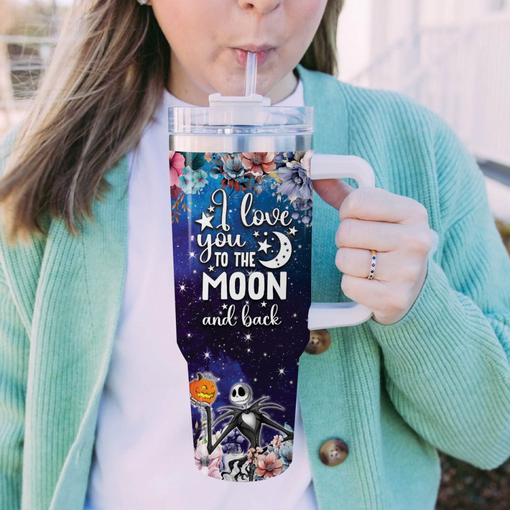 Jack And Sally The Nightmare Before Christmas Cartoon Custom Stanley Quencher 40Oz Stainless Steel Tumbler With Handle - Image 5