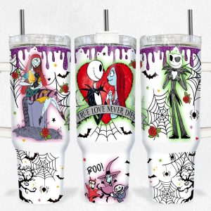 Jack And Sally The Nightmare Before Christmas Cartoon Custom Stanley Quencher 40Oz Stainless Steel Tumbler With Handle