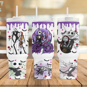 Jack And Sally The Nightmare Before Christmas Cartoon Custom Stanley Quencher 40Oz Stainless Steel Tumbler With Handle