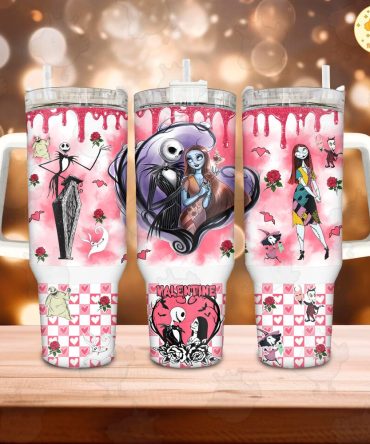 Jack And Sally The Nightmare Before Christmas Cartoon Custom Stanley Quencher 40Oz Stainless Steel Tumbler With Handle