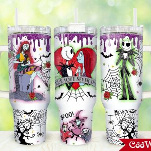 Jack And Sally The Nightmare Before Christmas Cartoon Custom Stanley Quencher 40Oz Stainless Steel Tumbler With Handle