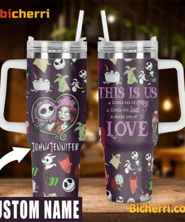Jack And Sally The Nightmare Before Christmas Cartoon Custom Stanley Quencher 40Oz Stainless Steel Tumbler With Handle