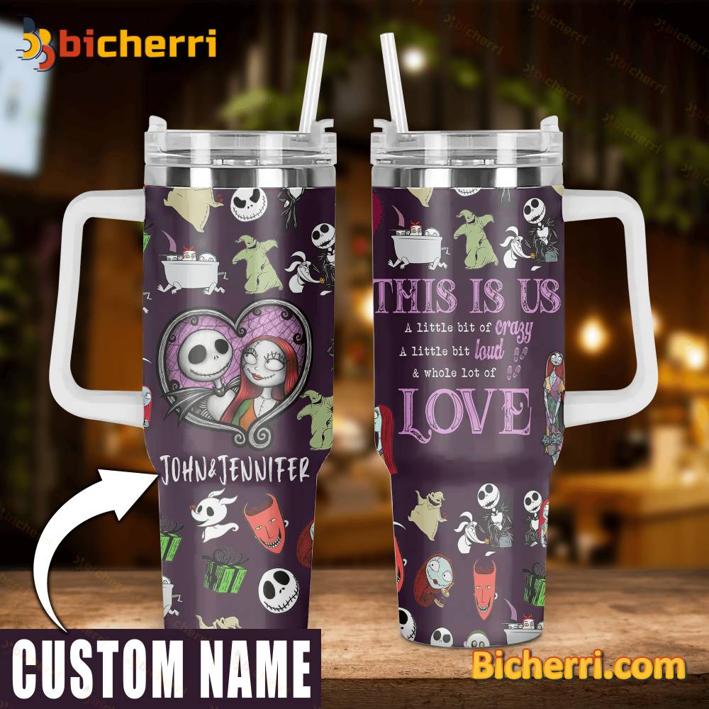 Jack And Sally The Nightmare Before Christmas Cartoon Custom Stanley Quencher 40Oz Stainless Steel Tumbler With Handle
