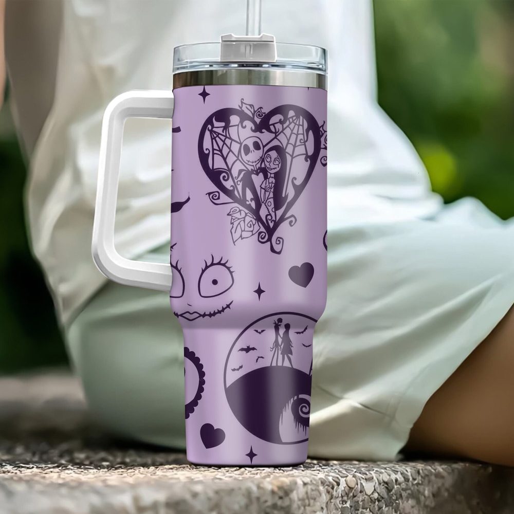 Jack And Sally The Nightmare Before Christmas Cartoon Custom Stanley Quencher 40Oz Stainless Steel Tumbler With Handle - Image 2