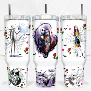 Jack And Sally The Nightmare Before Christmas Cartoon Custom Stanley Quencher 40Oz Stainless Steel Tumbler With Handle