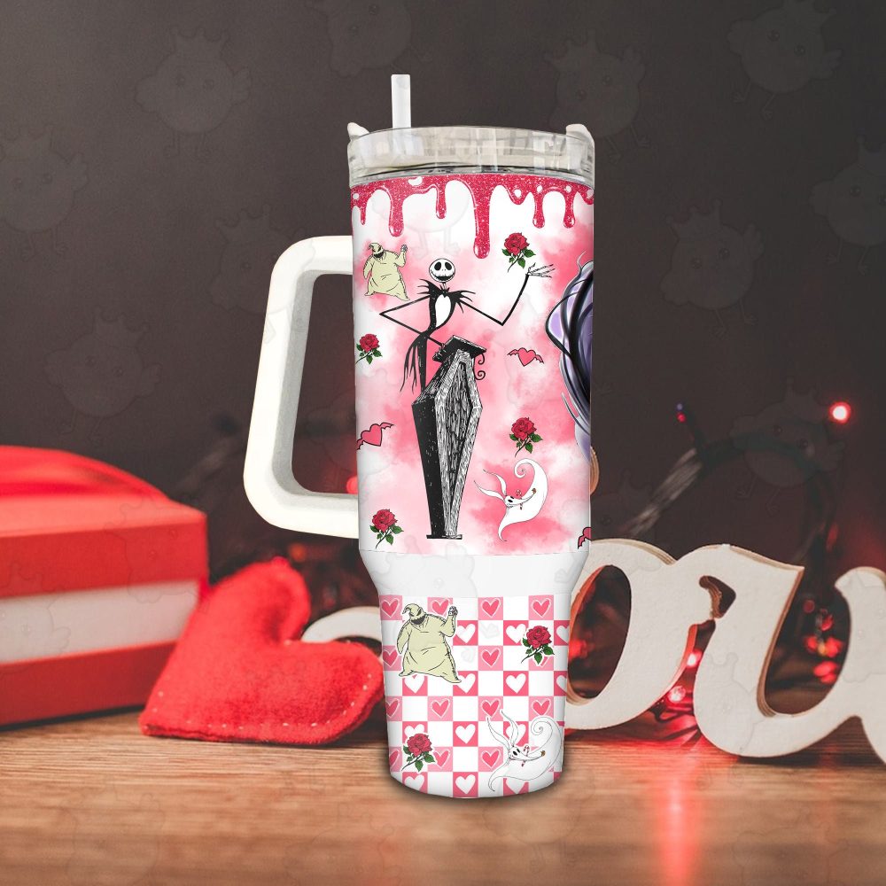 Jack And Sally The Nightmare Before Christmas Cartoon Custom Stanley Quencher 40Oz Stainless Steel Tumbler With Handle - Image 4