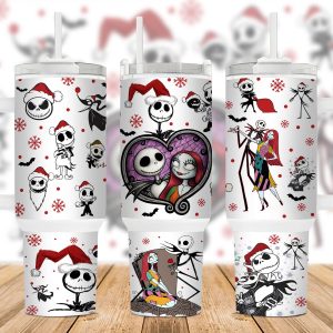 Jack And Sally The Nightmare Before Christmas Cartoon Custom Stanley Quencher 40Oz Stainless Steel Tumbler With Handle
