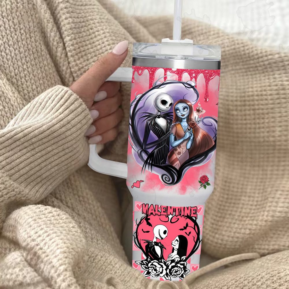 Jack And Sally The Nightmare Before Christmas Cartoon Custom Stanley Quencher 40Oz Stainless Steel Tumbler With Handle - Image 2
