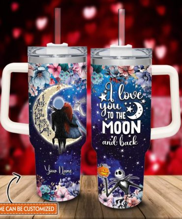 Jack And Sally The Nightmare Before Christmas Cartoon Custom Stanley Quencher 40Oz Stainless Steel Tumbler With Handle