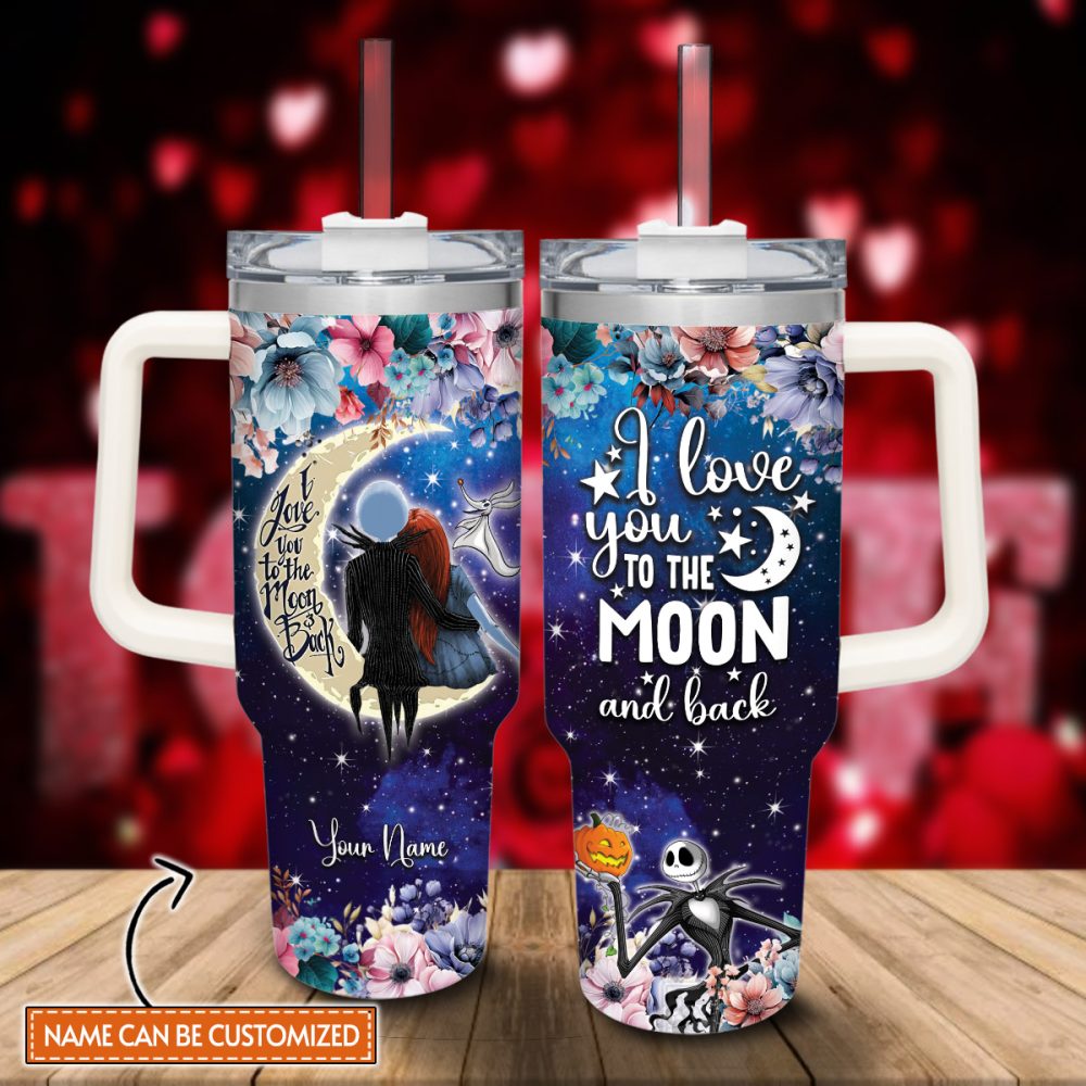 Jack And Sally The Nightmare Before Christmas Cartoon Custom Stanley Quencher 40Oz Stainless Steel Tumbler With Handle