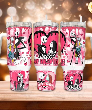 Jack And Sally The Nightmare Before Christmas Cartoon Custom Stanley Quencher 40Oz Stainless Steel Tumbler With Handle