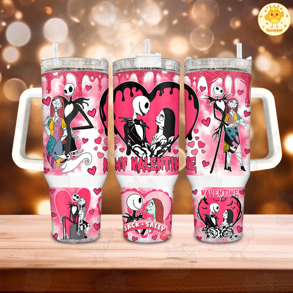 Jack And Sally The Nightmare Before Christmas Cartoon Custom Stanley Quencher 40Oz Stainless Steel Tumbler With Handle