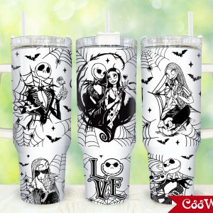 Jack And Sally The Nightmare Before Christmas Cartoon Custom Stanley Quencher 40Oz Stainless Steel Tumbler With Handle