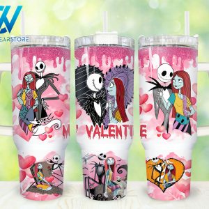 Jack And Sally The Nightmare Before Christmas Cartoon Custom Stanley Quencher 40Oz Stainless Steel Tumbler With Handle