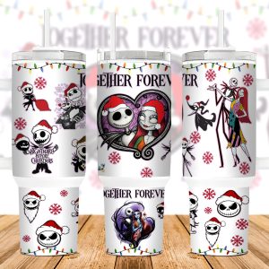 Jack And Sally The Nightmare Before Christmas Cartoon Custom Stanley Quencher 40Oz Stainless Steel Tumbler With Handle
