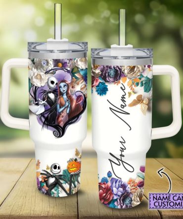 Jack And Sally The Nightmare Before Christmas Cartoon Custom Stanley Quencher 40Oz Stainless Steel Tumbler With Handle