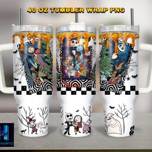 Jack And Sally The Nightmare Before Christmas Cartoon Custom Stanley Quencher 40Oz Stainless Steel Tumbler With Handle