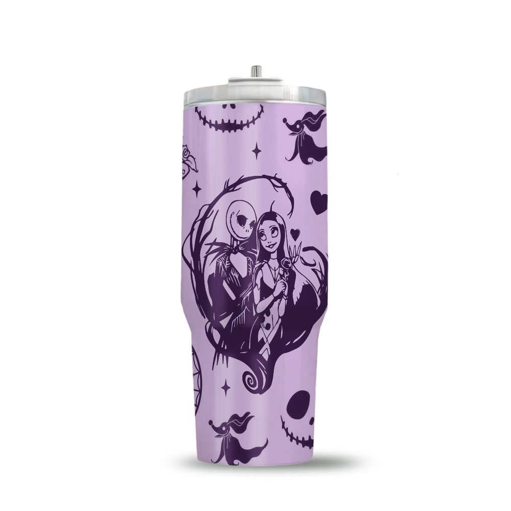 Jack And Sally The Nightmare Before Christmas Cartoon Custom Stanley Quencher 40Oz Stainless Steel Tumbler With Handle - Image 5