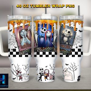 Jack And Sally The Nightmare Before Christmas Cartoon Custom Stanley Quencher 40Oz Stainless Steel Tumbler With Handle