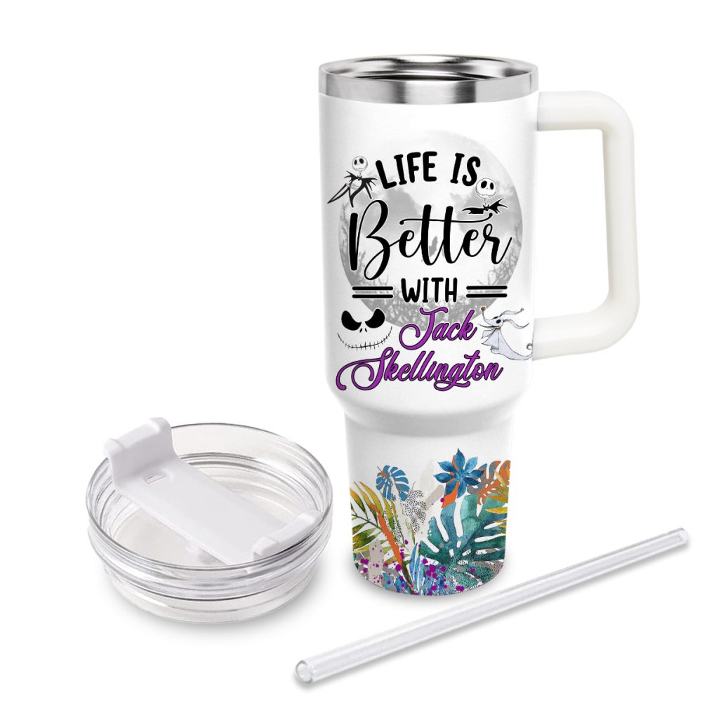 Jack And Sally The Nightmare Before Christmas Cartoon Custom Stanley Quencher 40Oz Stainless Steel Tumbler With Handle - Image 3