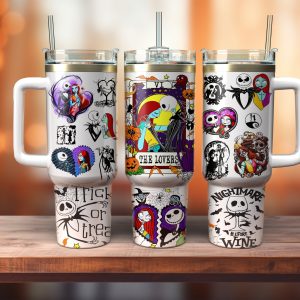 Jack And Sally The Nightmare Before Christmas Cartoon Custom Stanley Quencher 40Oz Stainless Steel Tumbler With Handle