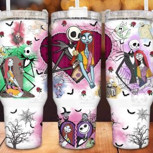 Jack And Sally The Nightmare Before Christmas Cartoon Custom Stanley Quencher 40Oz Stainless Steel Tumbler With Handle