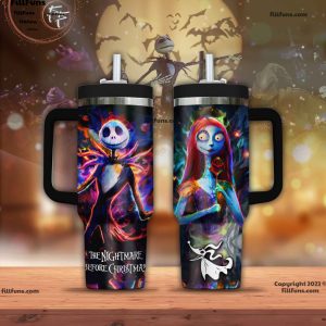 Jack And Sally The Nightmare Before Christmas Cartoon Custom Stanley Quencher 40Oz Stainless Steel Tumbler With Handle