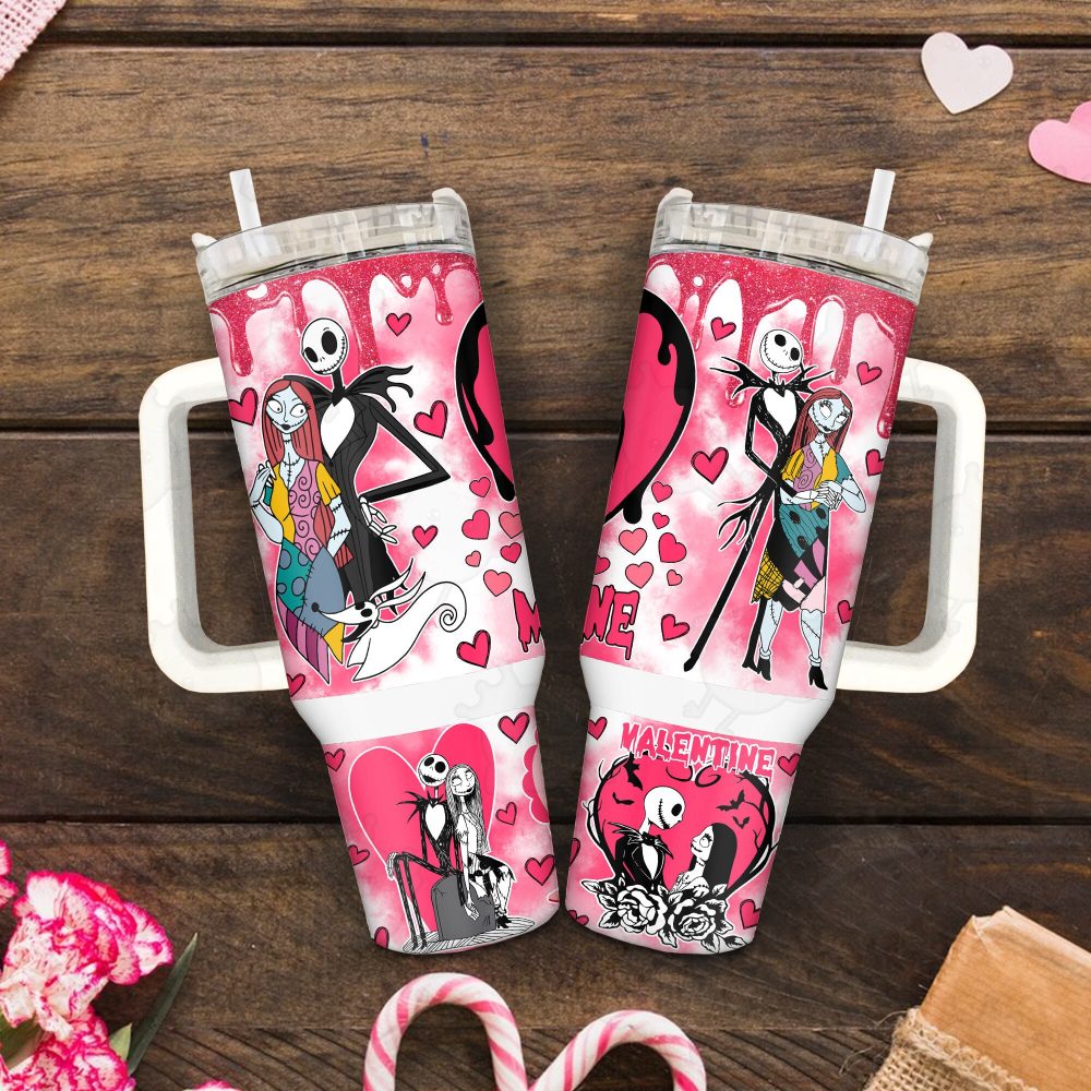 Jack And Sally The Nightmare Before Christmas Cartoon Custom Stanley Quencher 40Oz Stainless Steel Tumbler With Handle - Image 3