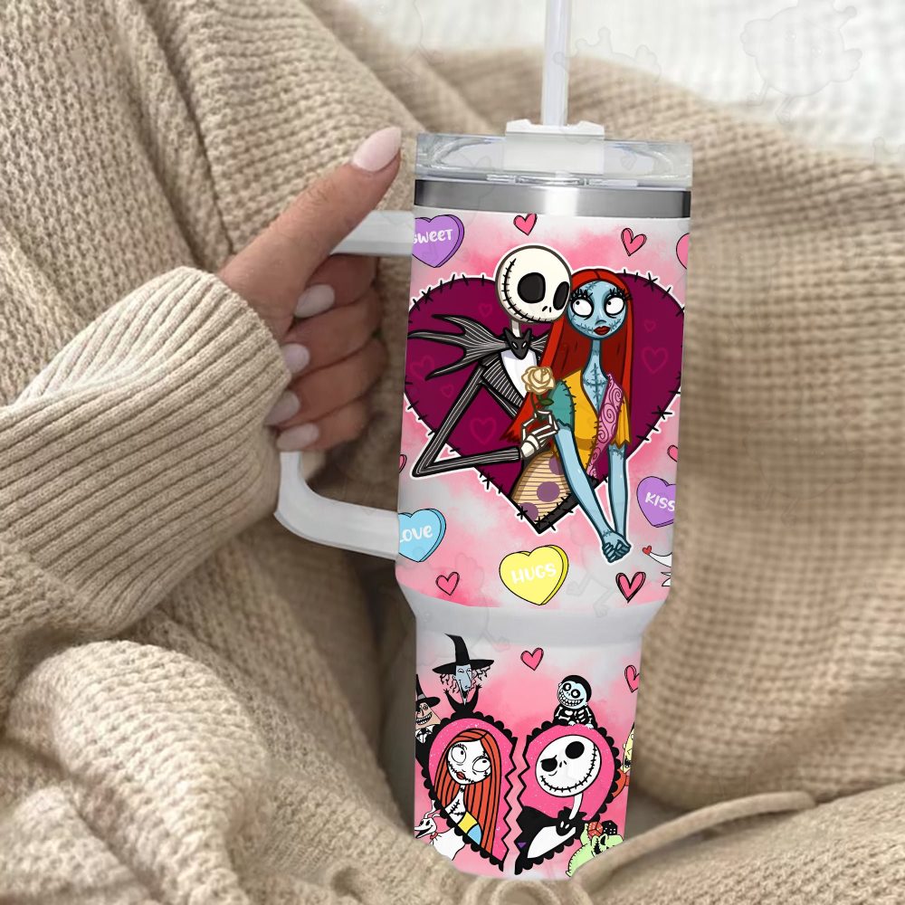 Jack And Sally The Nightmare Before Christmas Cartoon Custom Stanley Quencher 40Oz Stainless Steel Tumbler With Handle - Image 2