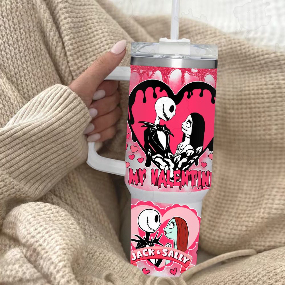 Jack And Sally The Nightmare Before Christmas Cartoon Custom Stanley Quencher 40Oz Stainless Steel Tumbler With Handle - Image 2