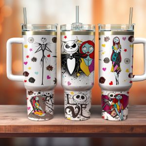Jack And Sally The Nightmare Before Christmas Cartoon Custom Stanley Quencher 40Oz Stainless Steel Tumbler With Handle