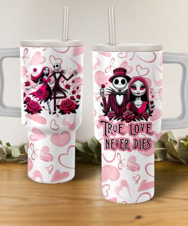 Jack And Sally The Nightmare Before Christmas Cartoon Custom Stanley Quencher 40Oz Stainless Steel Tumbler With Handle
