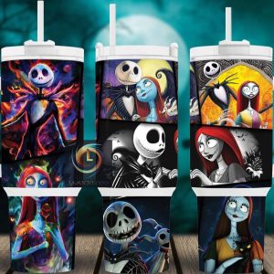 Jack And Sally The Nightmare Before Christmas Cartoon Custom Stanley Quencher 40Oz Stainless Steel Tumbler With Handle