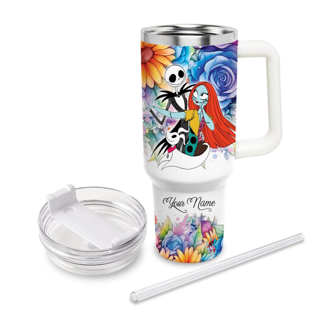 Jack And Sally The Nightmare Before Christmas Cartoon Custom Stanley Quencher 40Oz Stainless Steel Tumbler With Handle - Image 3