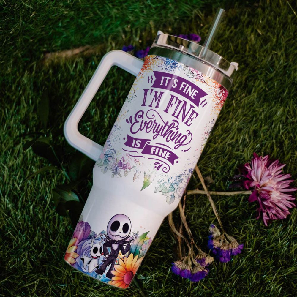 Jack And Sally The Nightmare Before Christmas Cartoon Custom Stanley Quencher 40Oz Stainless Steel Tumbler With Handle - Image 6