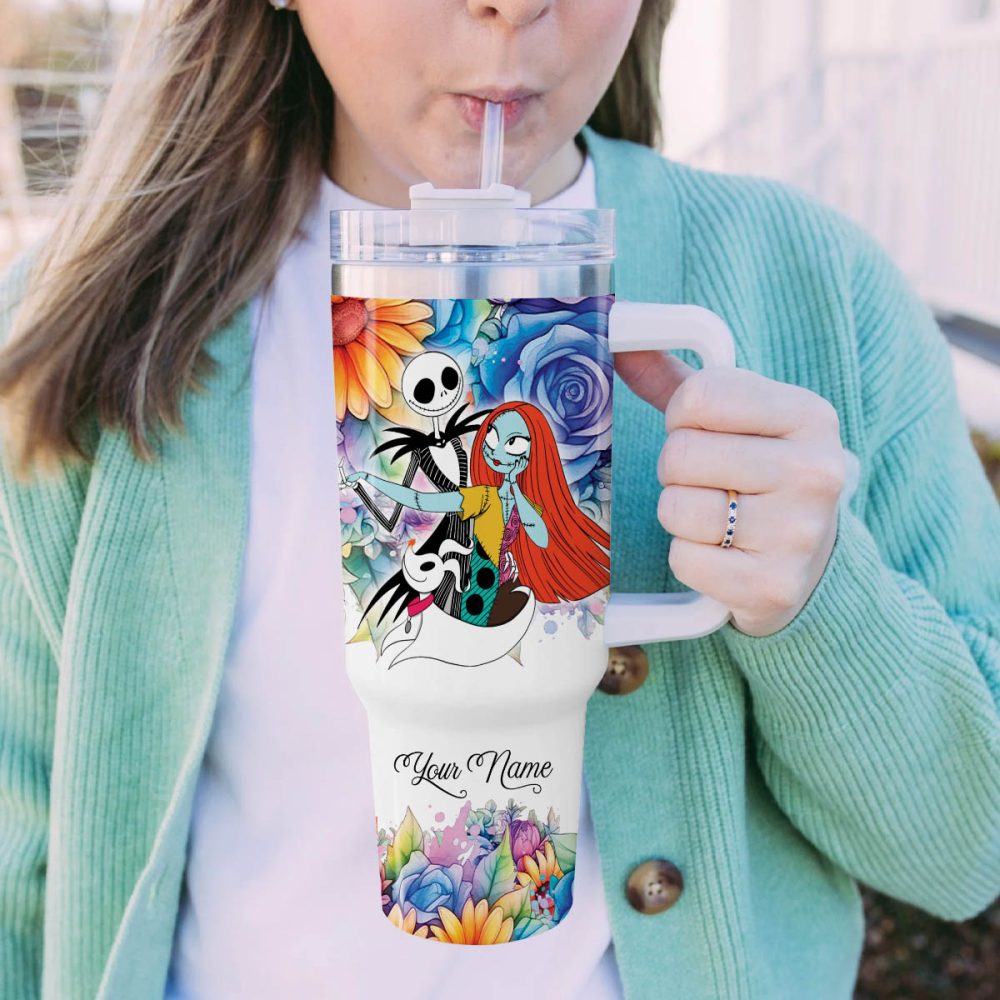 Jack And Sally The Nightmare Before Christmas Cartoon Custom Stanley Quencher 40Oz Stainless Steel Tumbler With Handle - Image 5