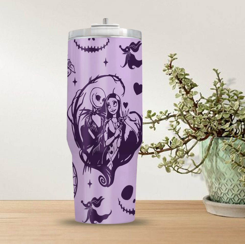 Jack And Sally The Nightmare Before Christmas Cartoon Custom Stanley Quencher 40Oz Stainless Steel Tumbler With Handle - Image 3