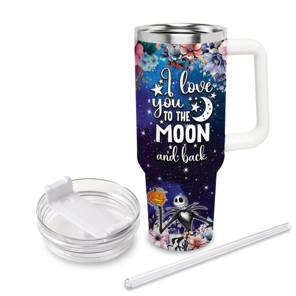 Jack And Sally The Nightmare Before Christmas Cartoon Custom Stanley Quencher 40Oz Stainless Steel Tumbler With Handle - Image 3