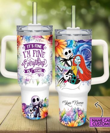 Jack And Sally The Nightmare Before Christmas Cartoon Custom Stanley Quencher 40Oz Stainless Steel Tumbler With Handle