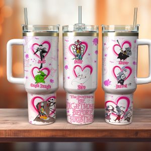 Jack Skellington And Oogie Boogie The Nightmare Before Christmas Cartoon Custom Stanley Quencher 40Oz Stainless Steel Tumbler With Handle
