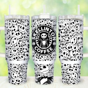 Jack Skellington Coffee The Nightmare Before Christmas Cartoon Custom Stanley Quencher 40Oz Stainless Steel Tumbler With Handle