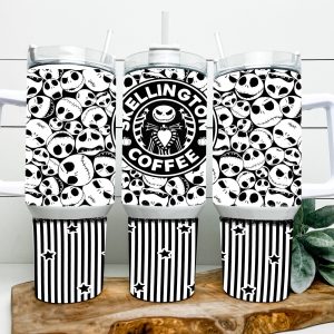 Jack Skellington Coffee The Nightmare Before Christmas Cartoon Custom Stanley Quencher 40Oz Stainless Steel Tumbler With Handle