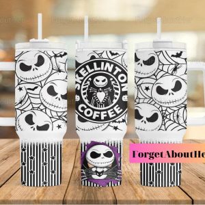 Jack Skellington Coffee The Nightmare Before Christmas Cartoon Custom Stanley Quencher 40Oz Stainless Steel Tumbler With Handle