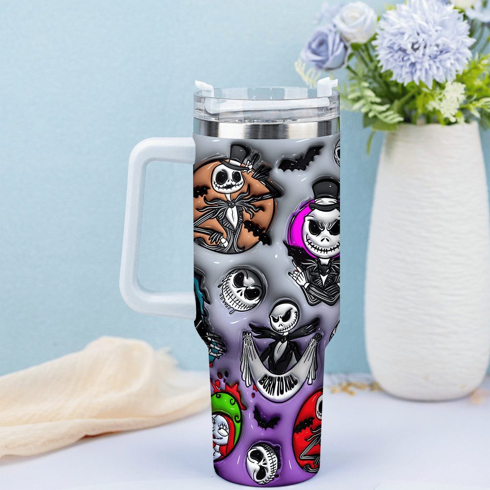 Jack Skellington Movies Custom Stanley Quencher 40Oz Stainless Steel Tumbler With Handle - Image 3