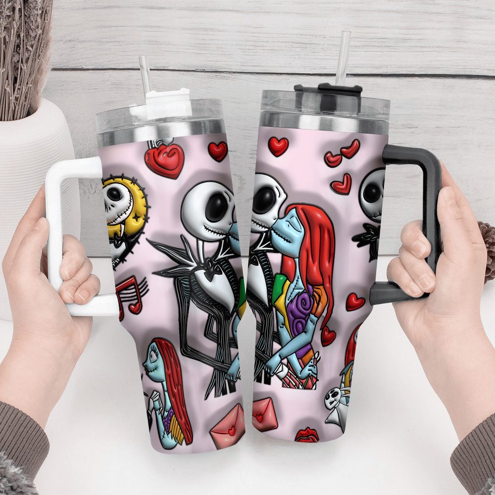 Jack Skellington Movies Custom Stanley Quencher 40Oz Stainless Steel Tumbler With Handle - Image 3